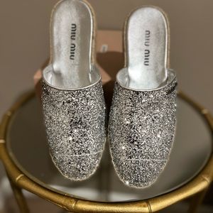 Miu Miu Glitter Espadrille Mules